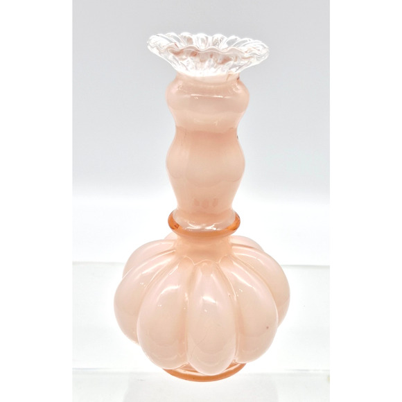 Fenton Other - Vintage Fenton Art Glass Pink Mellon Perfume Bottle Vase Candlestick No Stopper